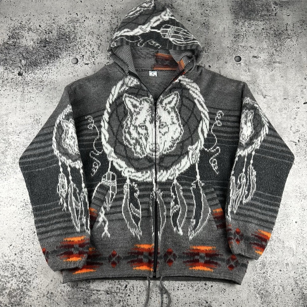 artesanias tuntaquimba Bear Dreamcatcher Hand Made Alpaca Wool Zip Up Size XL